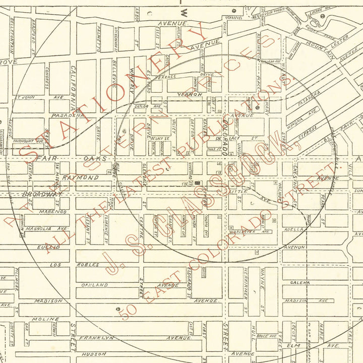 Antique Map of Pasadena, California from 1893