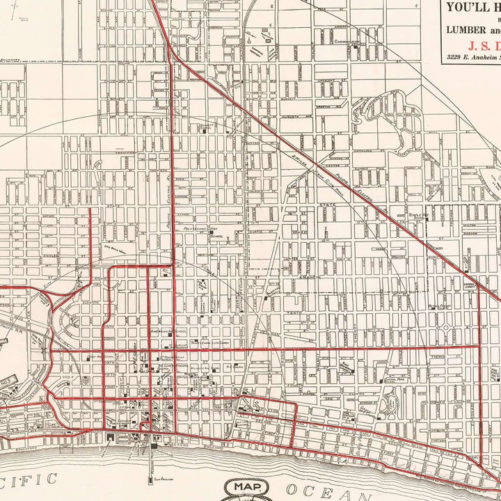 Antique Map of Long Beach, California from 1913