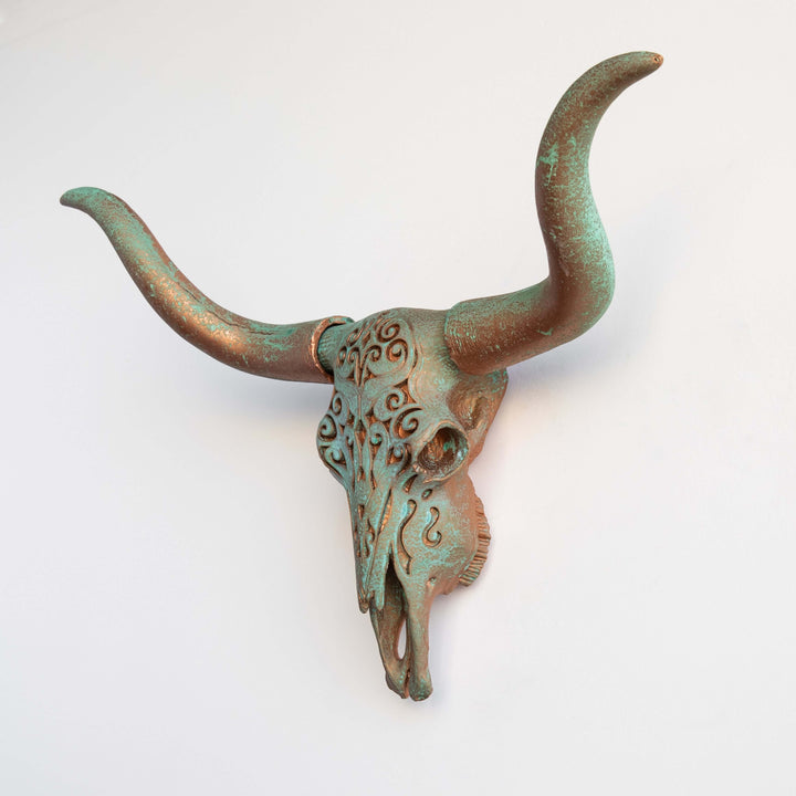 Handcrafted Faux Carved Texas Longhorn Skull Wall Art
