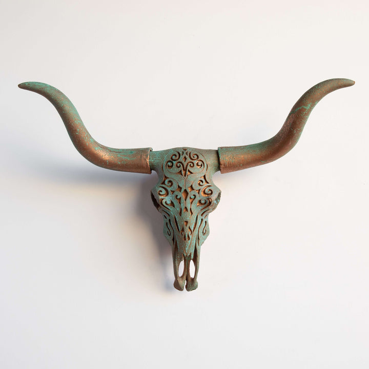 Handcrafted Faux Carved Texas Longhorn Skull Wall Art