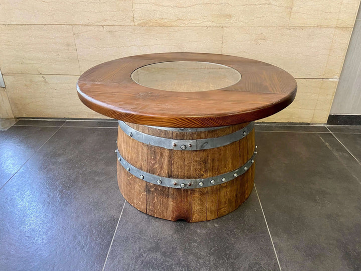 Reclaimed Wine Barrel Coffee Table Set with Two Chairs