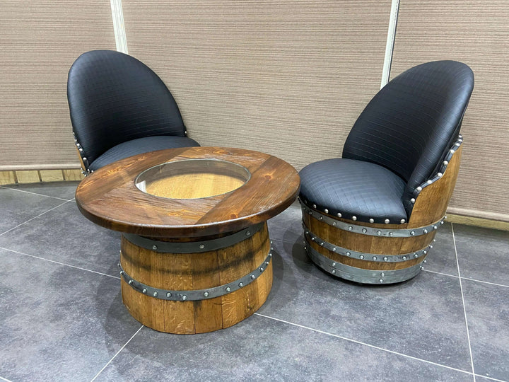 Reclaimed Wine Barrel Coffee Table Set with Two Chairs