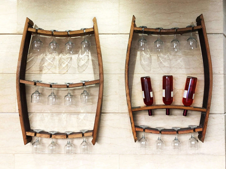 Reclaimed Wine Barrel Wall Mount Wine Rack Set