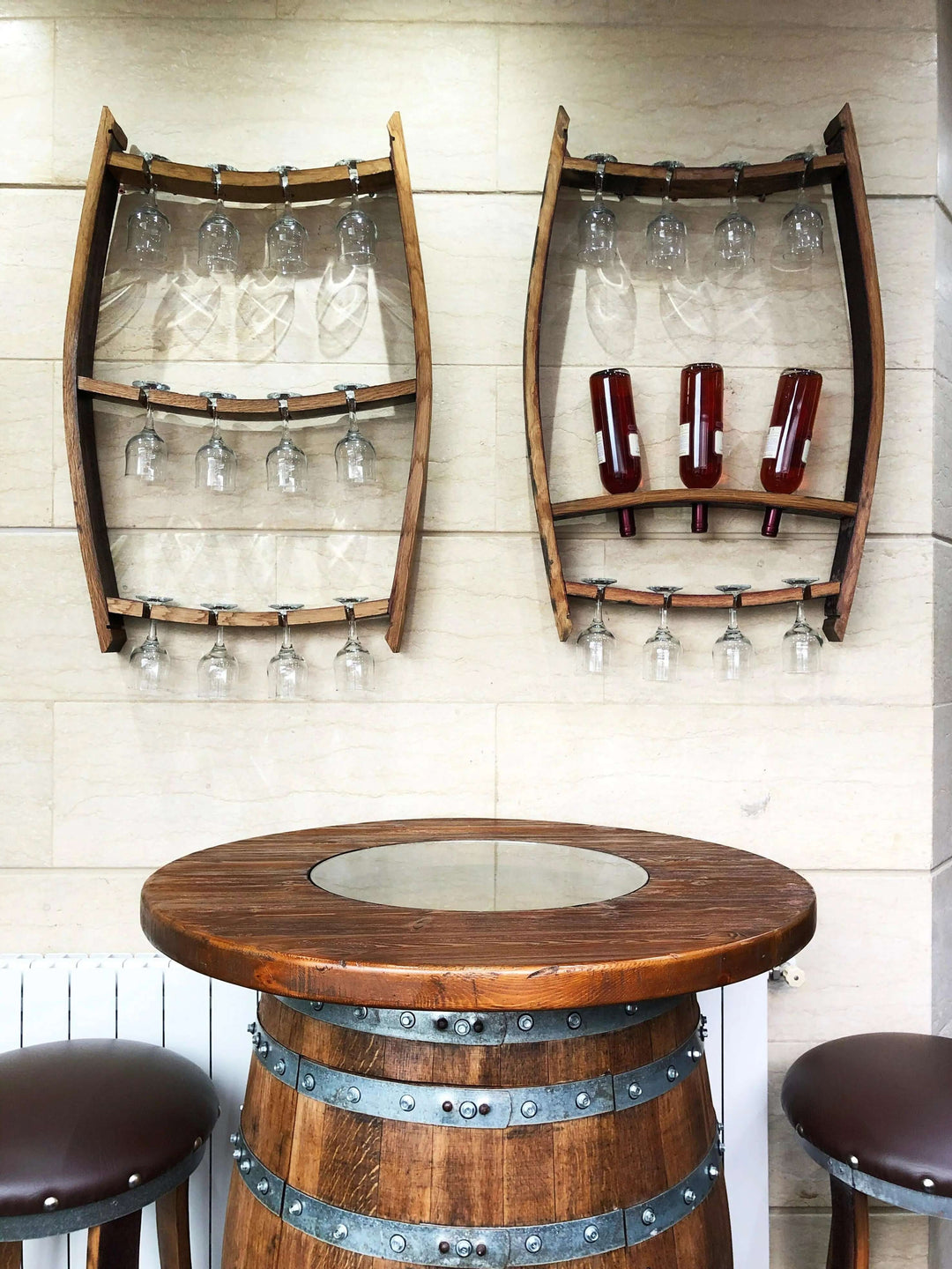 Reclaimed Wine Barrel Wall Mount Wine Rack Set