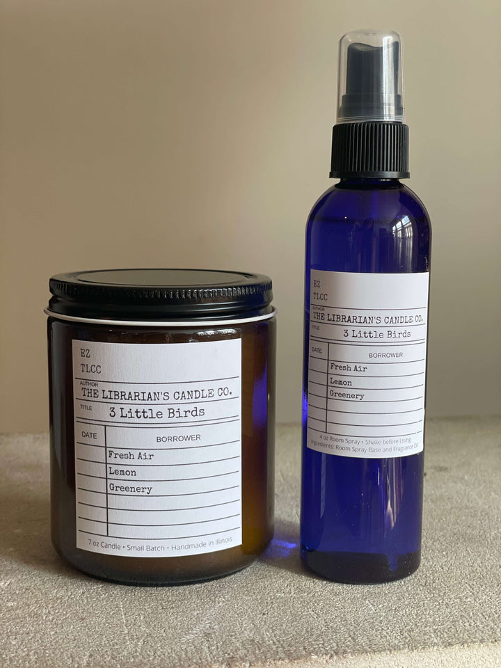 3 Little Birds Scented Candle: Fresh Air, Lemon & Greenery in vintage apothecary style jar, creating a tranquil home atmosphere.