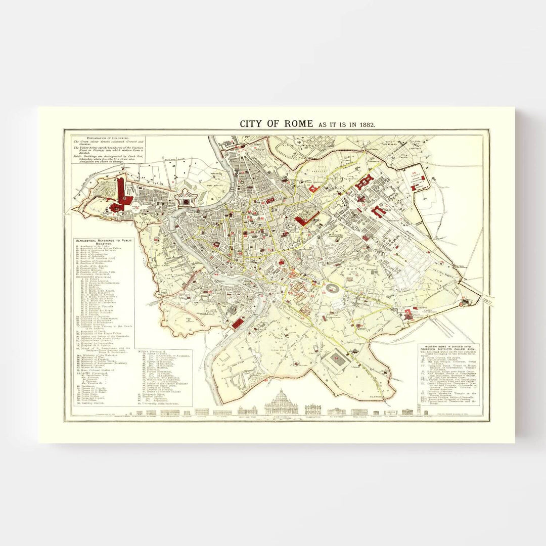 Antique Map of Rome, Italy from 1883