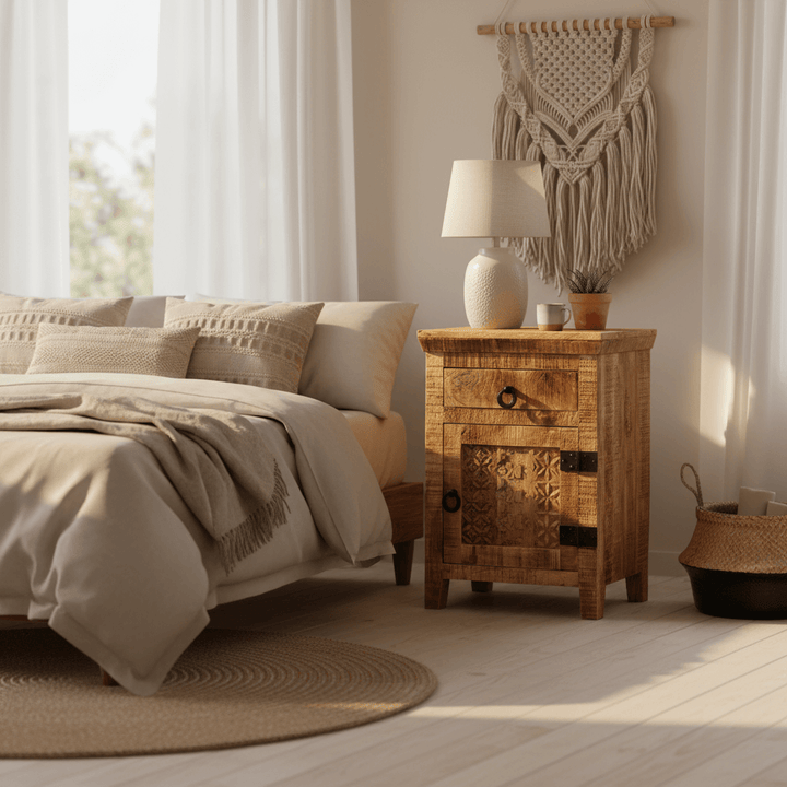Vintage Reclaimed Wood Handcrafted Bedside Table