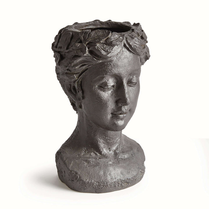 Athena Bust Planter Vessel in Antique Black
