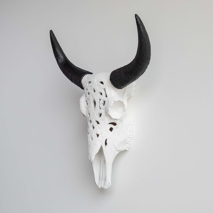 Handcrafted Faux Carved Cow Skull Wall Art