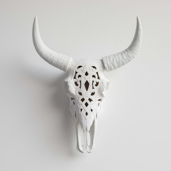 Handcrafted Faux Carved Cow Skull Wall Art