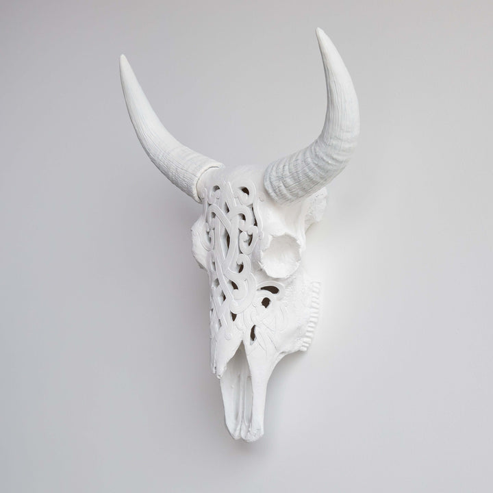 Handcrafted Faux Carved Cow Skull Wall Art