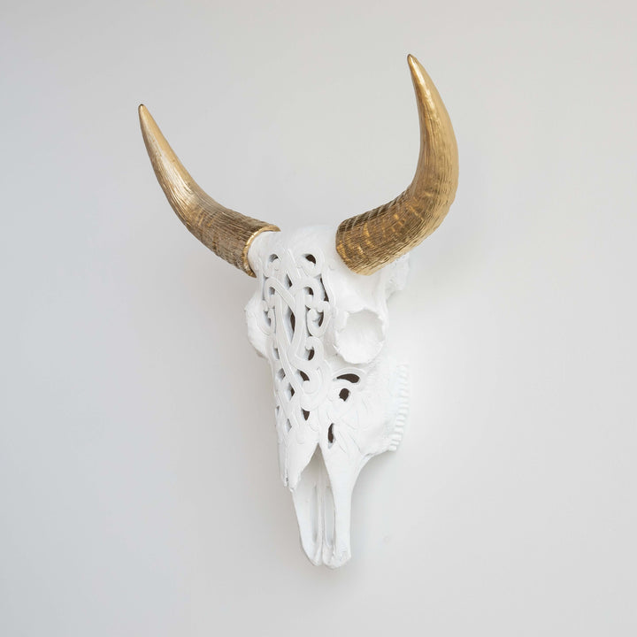 Handcrafted Faux Carved Cow Skull Wall Art