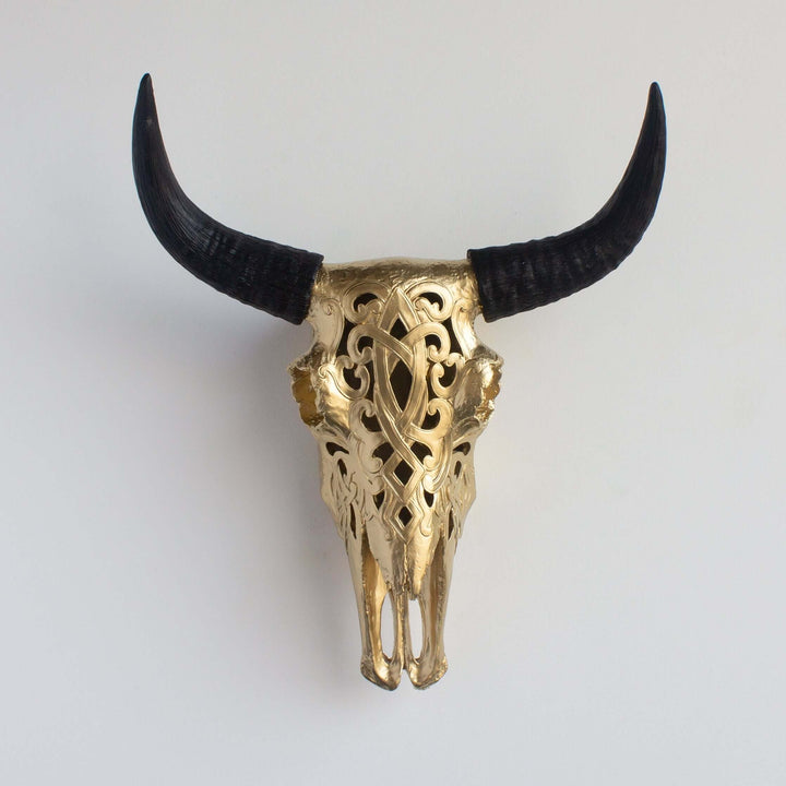 Handcrafted Faux Carved Cow Skull Wall Art