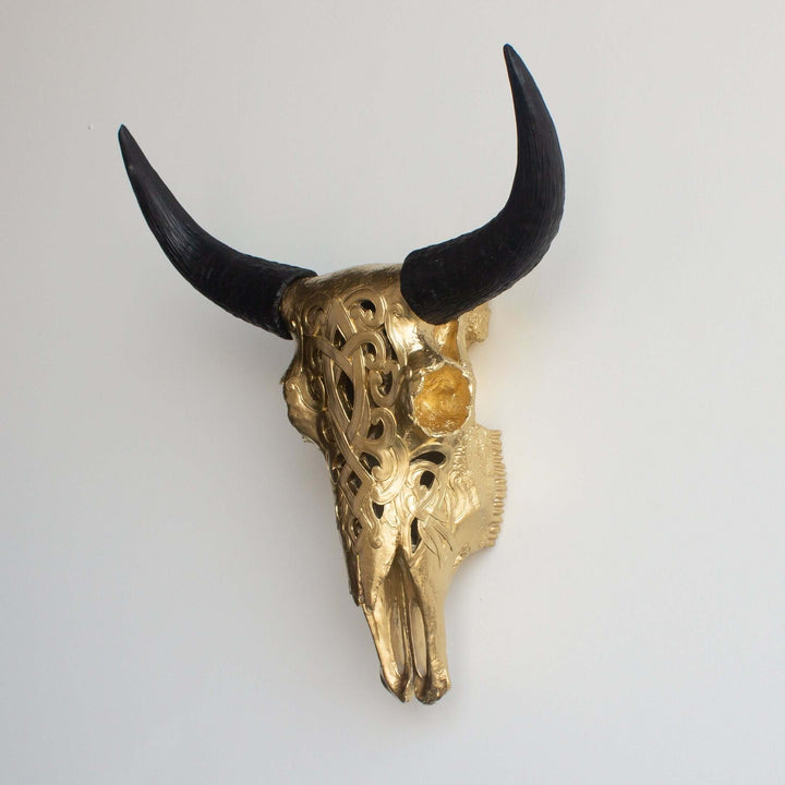 Handcrafted Faux Carved Cow Skull Wall Art