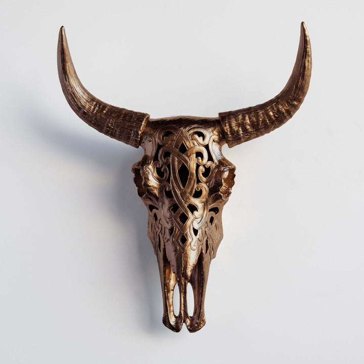 Handcrafted Faux Carved Cow Skull Wall Art