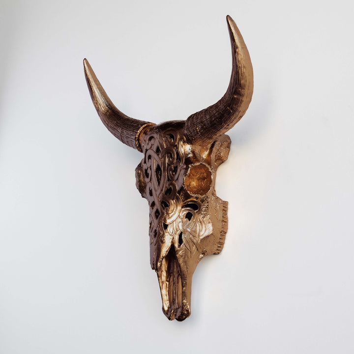 Handcrafted Faux Carved Cow Skull Wall Art