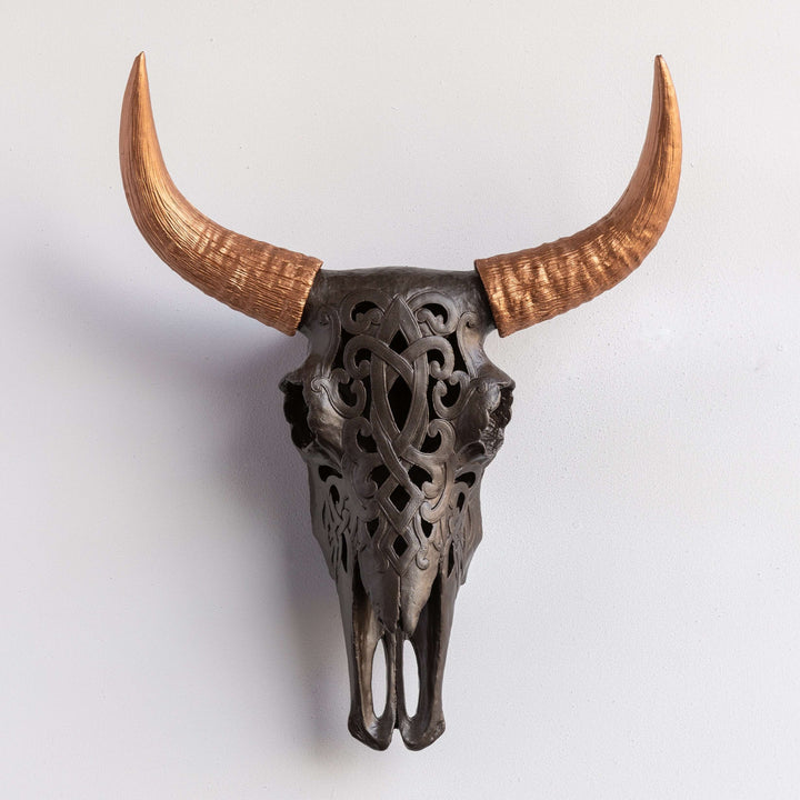 Handcrafted Faux Carved Cow Skull Wall Art