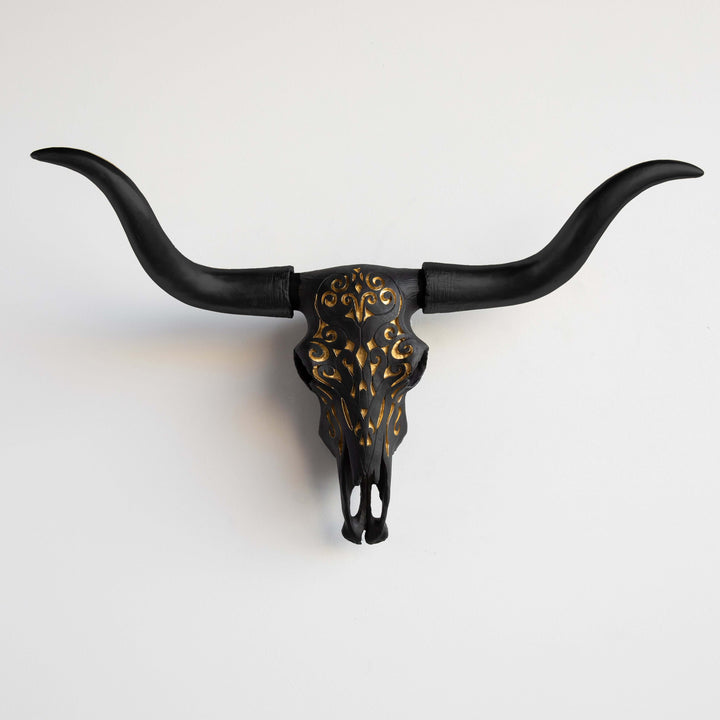 Handcrafted Faux Carved Texas Longhorn Skull Wall Art