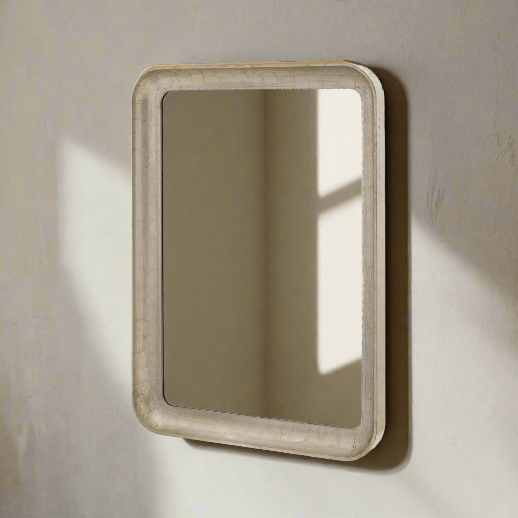 Art Deco Champagne Silver Wall Mirror with Beveled Glass showcasing elegant vintage European design.