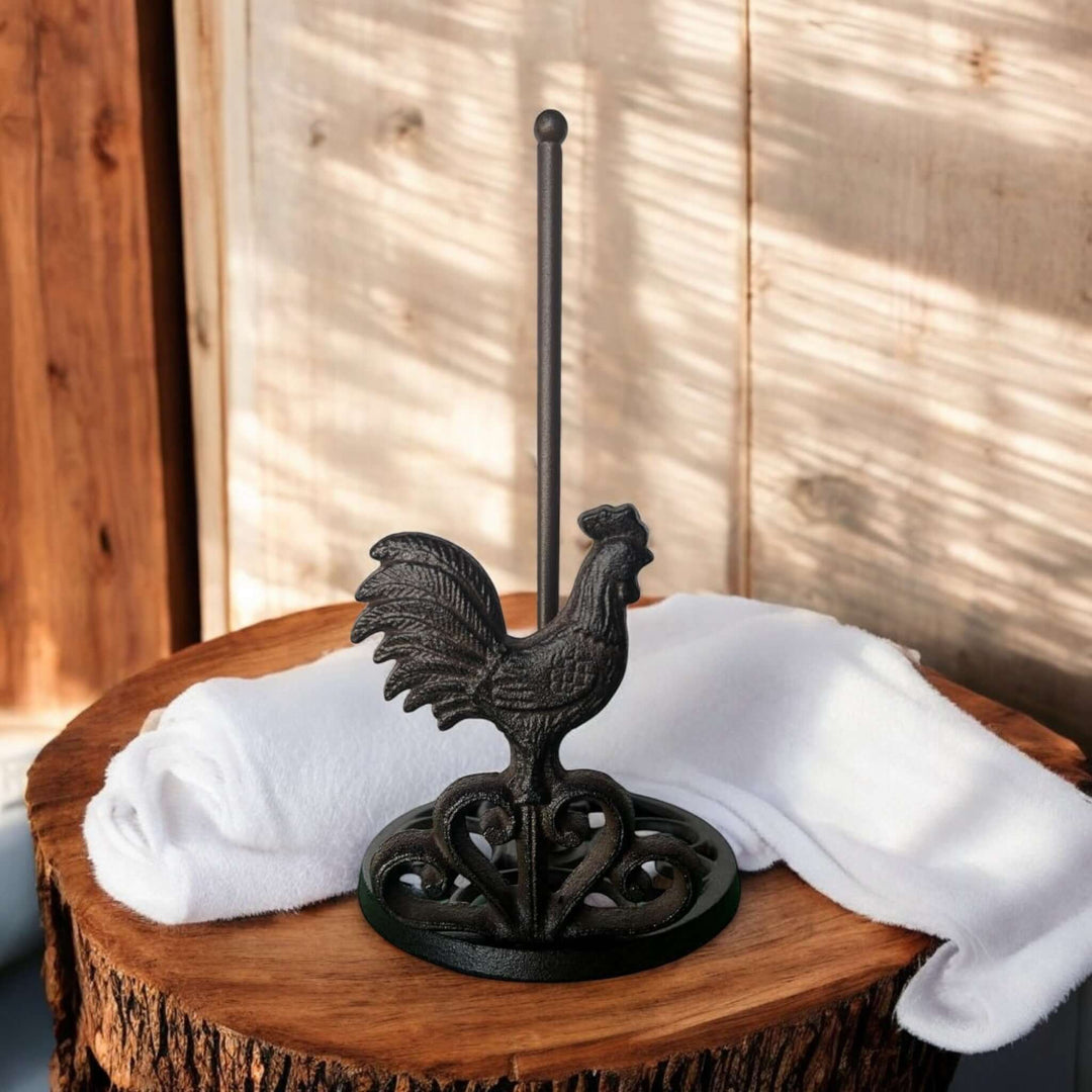 Vintage Farmhouse Cast Iron Rooster Paper Towel Holder