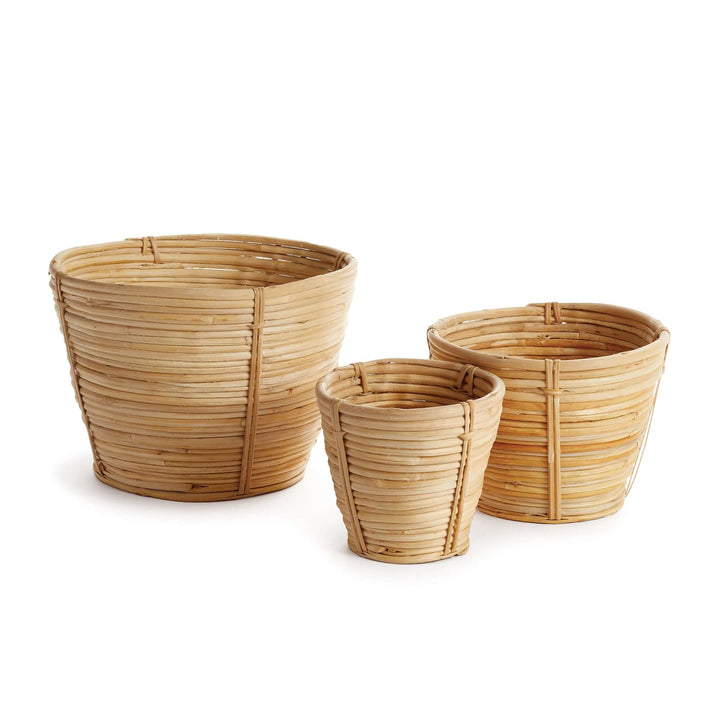 Handwoven Small Rattan Basket Planters against a white backdrop