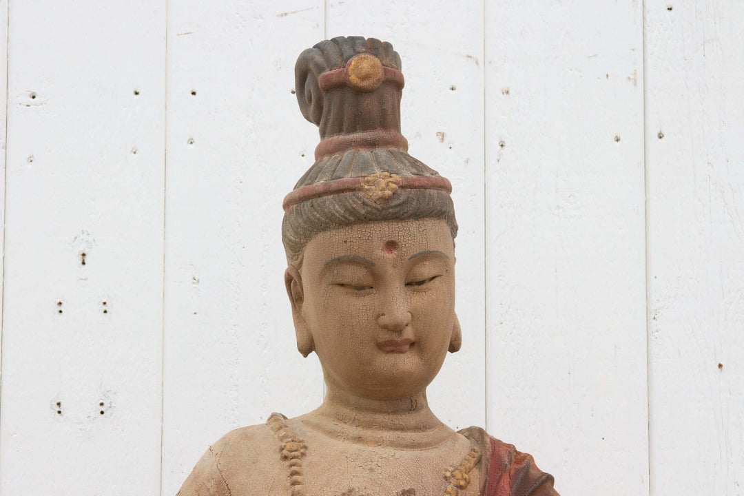 Rare Standing Antique Guan Yin Buddha Statue on Lotus Base