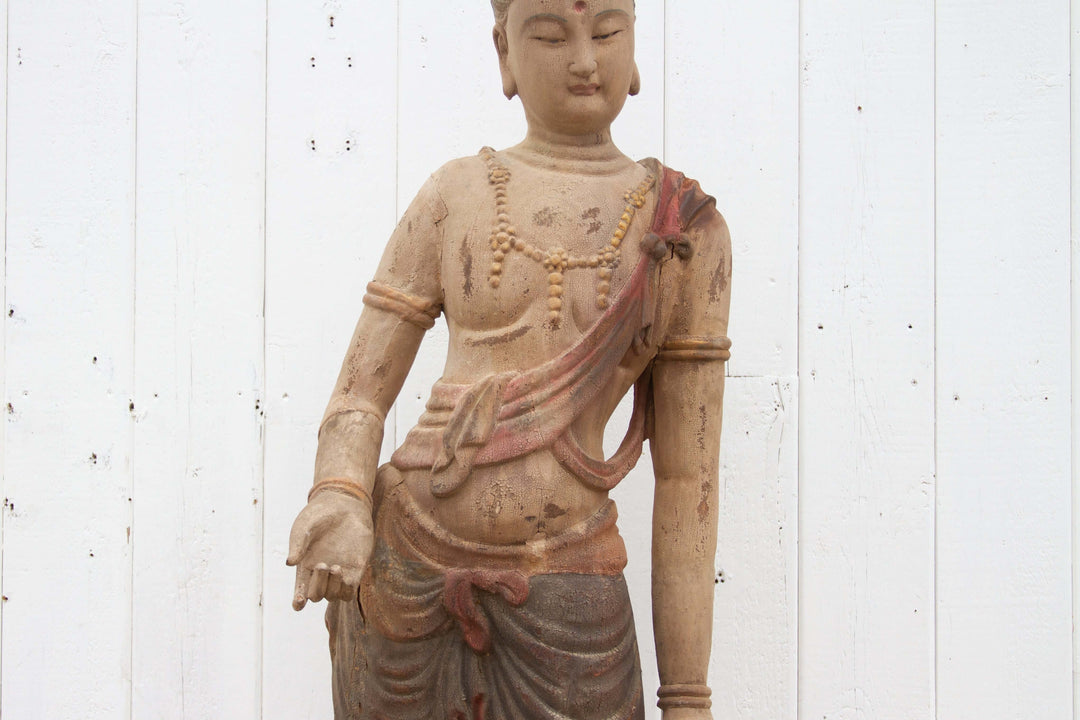 Rare Standing Antique Guan Yin Buddha Statue on Lotus Base