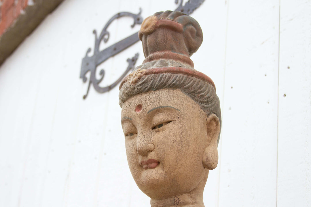 Rare Standing Antique Guan Yin Buddha Statue on Lotus Base