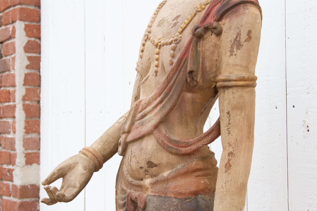 Rare Standing Antique Guan Yin Buddha Statue on Lotus Base