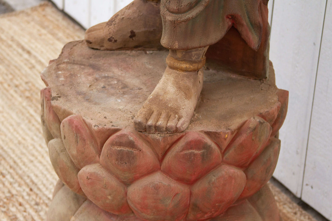 Rare Standing Antique Guan Yin Buddha Statue on Lotus Base