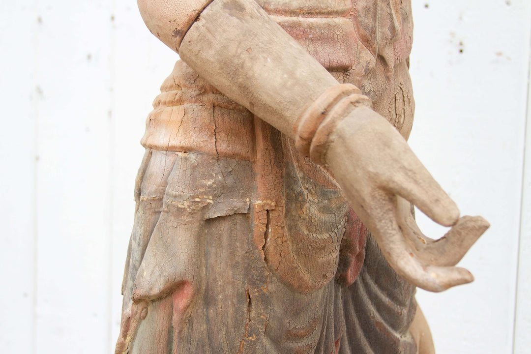 Rare Standing Antique Guan Yin Buddha Statue on Lotus Base