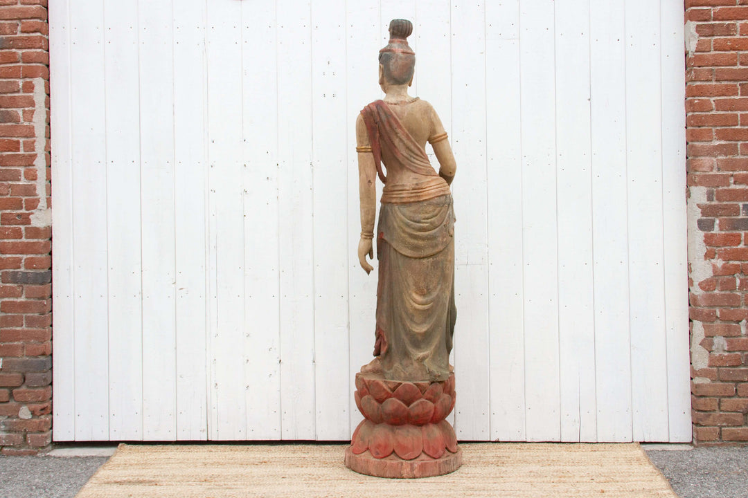 Rare Standing Antique Guan Yin Buddha Statue on Lotus Base