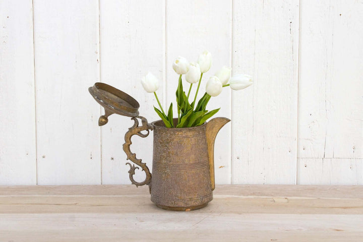 Antique English Brass Kettle with Ornate Handle
