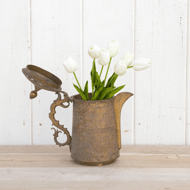 Antique English Brass Kettle with Ornate Handle