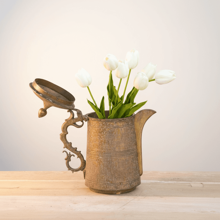 Antique English Brass Kettle with Ornate Handle