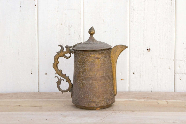 Antique English Brass Kettle with Ornate Handle