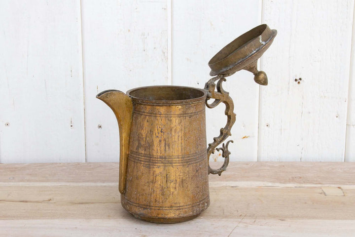 Antique English Brass Kettle with Ornate Handle