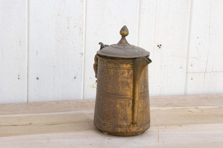 Antique English Brass Kettle with Ornate Handle