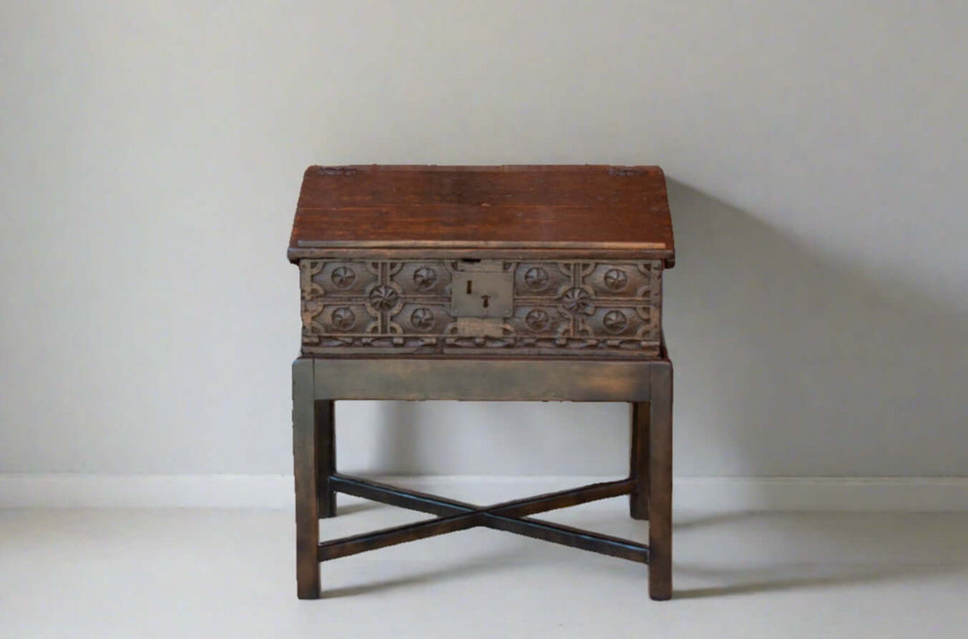18th Century English Oak Writing Box on Stand