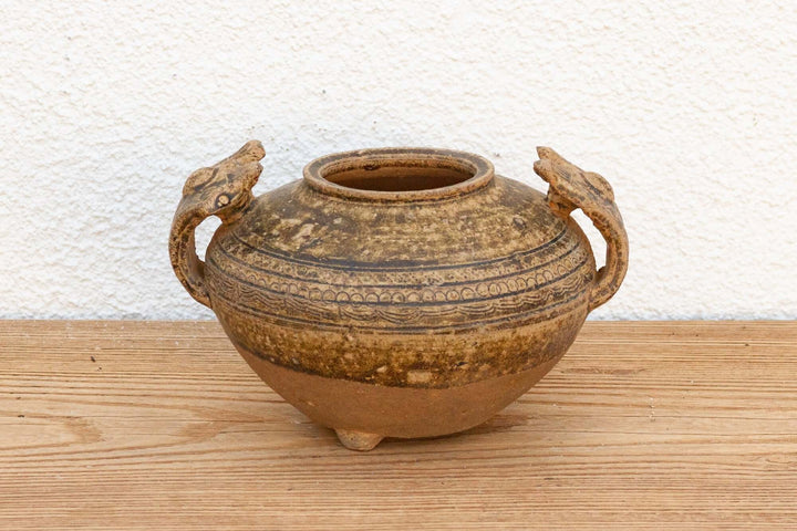 Early Chinese Terracotta Jar with Animal-Form Handles