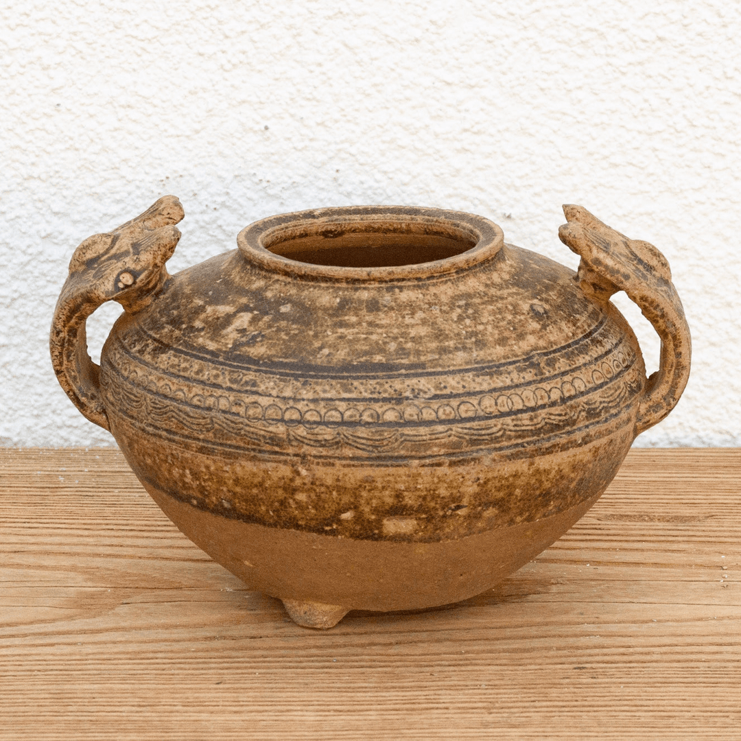 Early Chinese Terracotta Jar with Animal-Form Handles