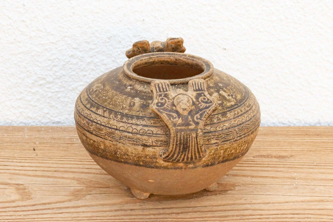 Early Chinese Terracotta Jar with Animal-Form Handles