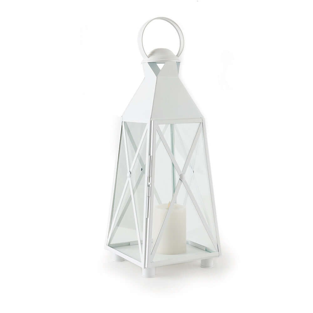 Tall White Coastal Outdoor Lantern on white