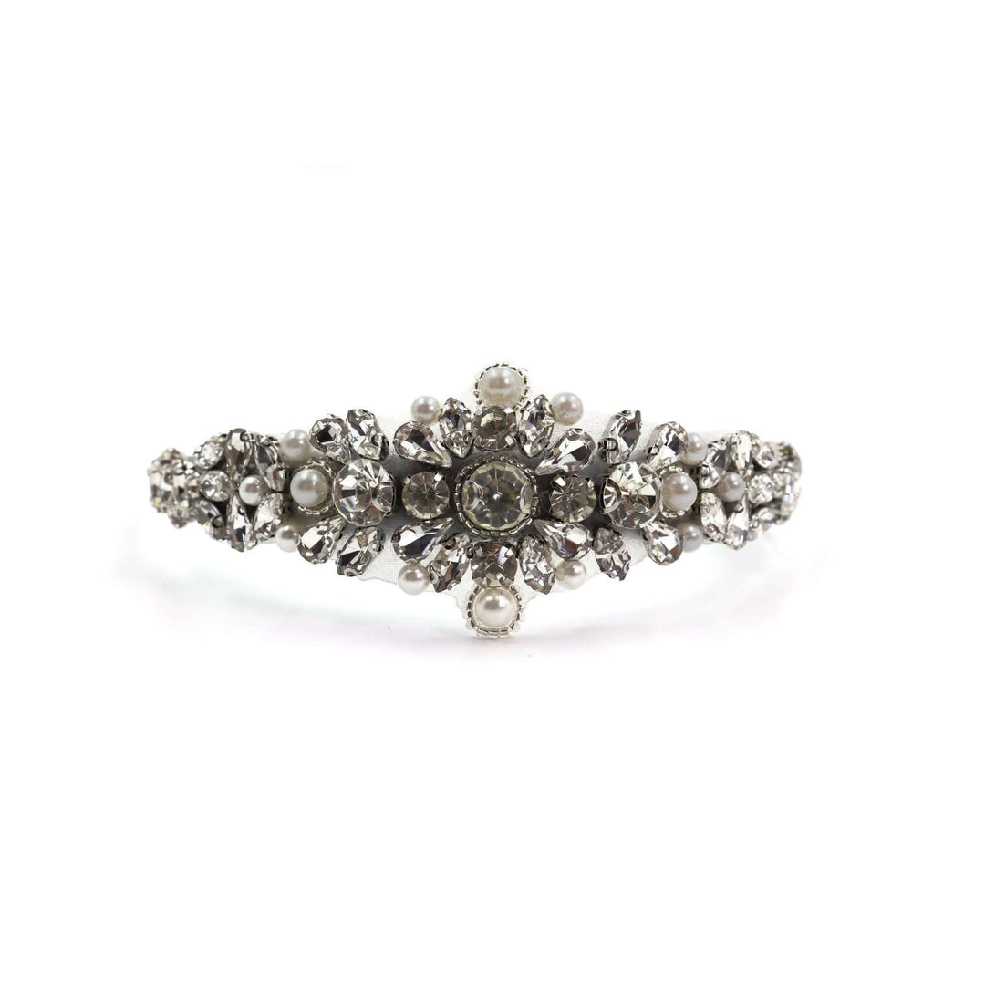 Vintage Bridal Headband Tiara with Bejeweled Pearls & Crystals