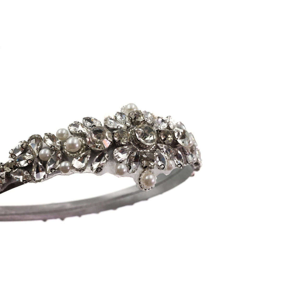 Vintage Bridal Headband Tiara with Bejeweled Pearls & Crystals