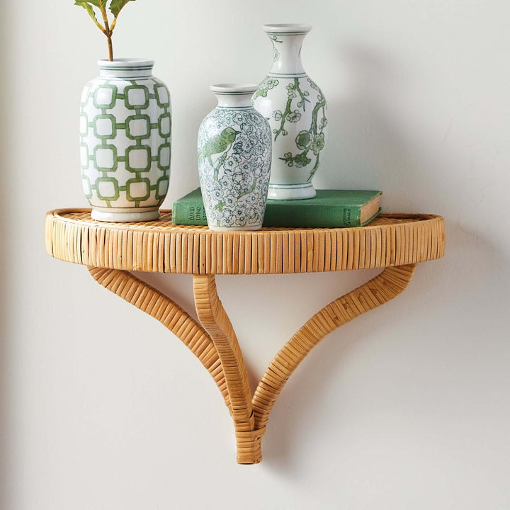 Vintage Coastal Rattan Wall Shelf