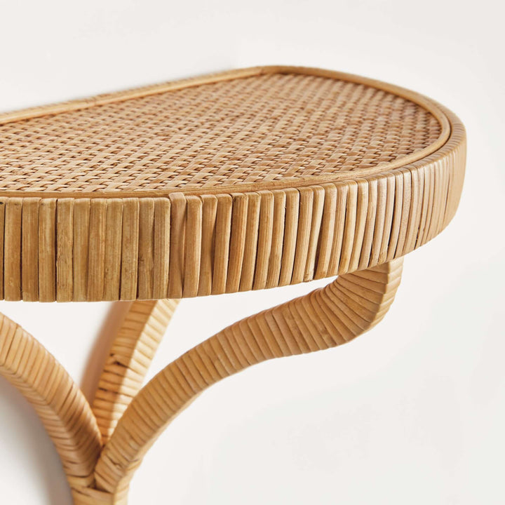 Vintage Coastal Rattan Wall Shelf closeup
