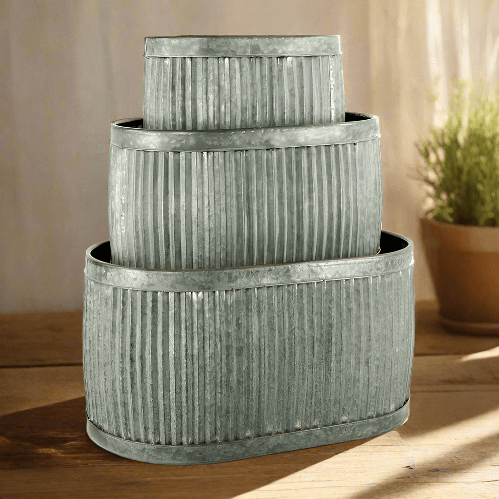 Vintage Dolly Tubs stacked in living room