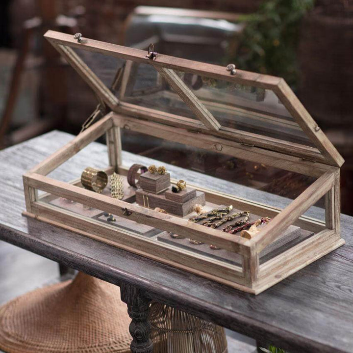 Vintage Glass Display Case with Wooden Frame