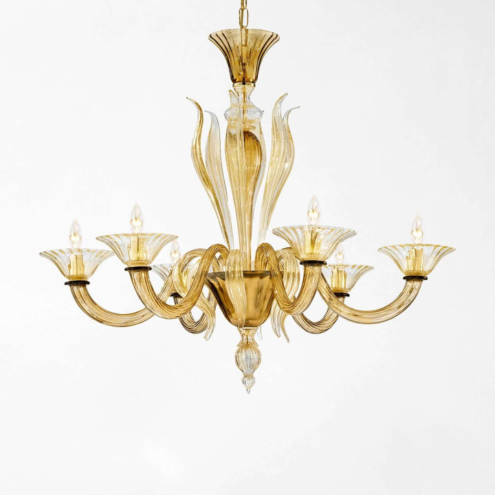 Handcrafted Italian Murano Glass Chandelier in Amber